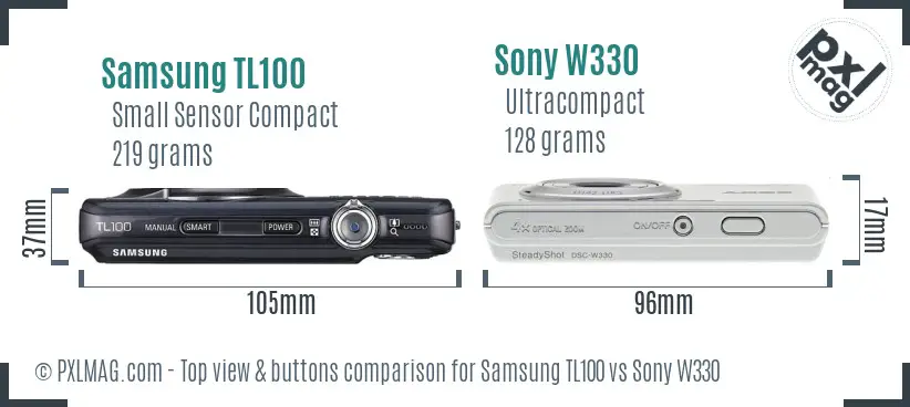 Samsung TL100 vs Sony W330 top view buttons comparison Samsung TL100 vs Sony W330 top view buttons comparison