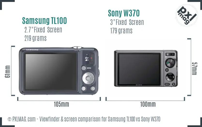 Samsung TL100 vs Sony W370 Screen and Viewfinder comparison