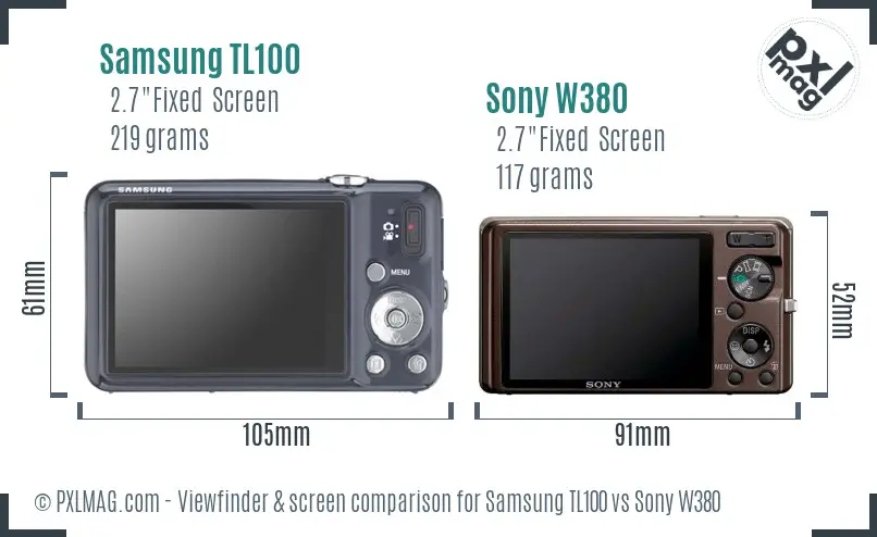 Samsung TL100 vs Sony W380 Screen and Viewfinder comparison