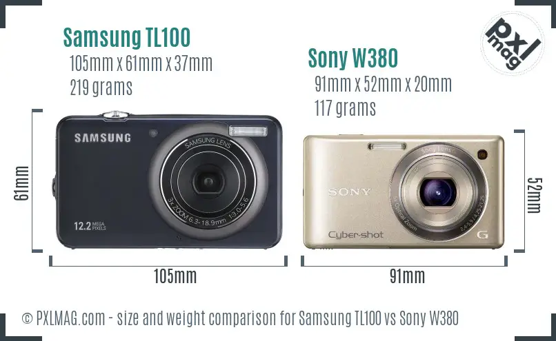 Samsung TL100 vs Sony W380 size comparison