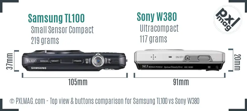 Samsung TL100 vs Sony W380 top view buttons comparison