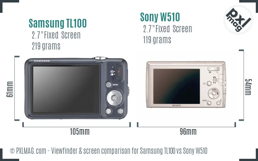 Samsung TL100 vs Sony W510 Screen and Viewfinder comparison