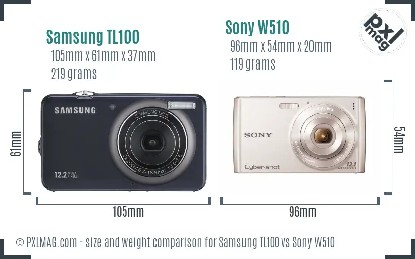 Samsung TL100 vs Sony W510 size comparison