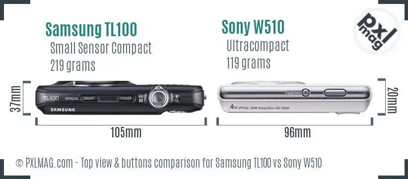 Samsung TL100 vs Sony W510 top view buttons comparison