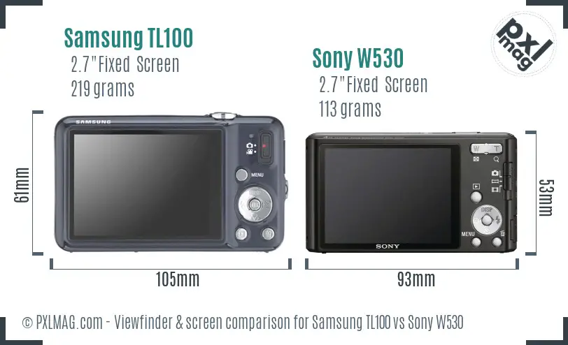 Samsung TL100 vs Sony W530 Screen and Viewfinder comparison