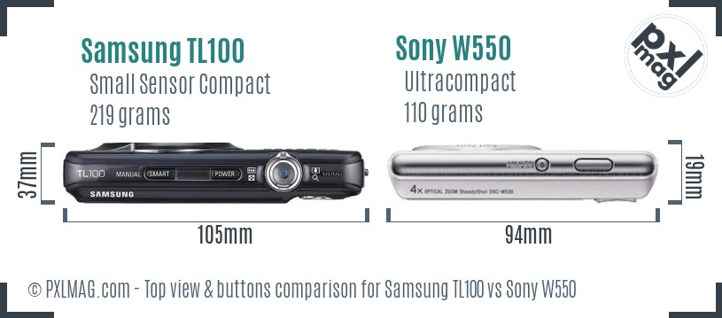 Samsung TL100 vs Sony W550 top view buttons comparison