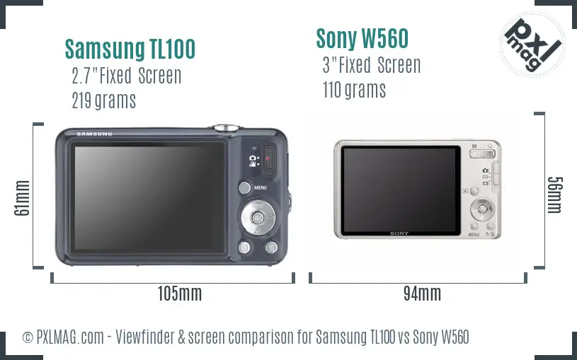 Samsung TL100 vs Sony W560 Screen and Viewfinder comparison