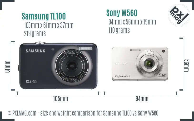 Samsung TL100 vs Sony W560 size comparison