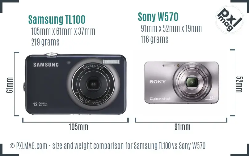 Samsung TL100 vs Sony W570 size comparison