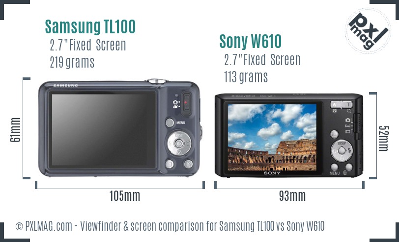 Samsung TL100 vs Sony W610 Screen and Viewfinder comparison