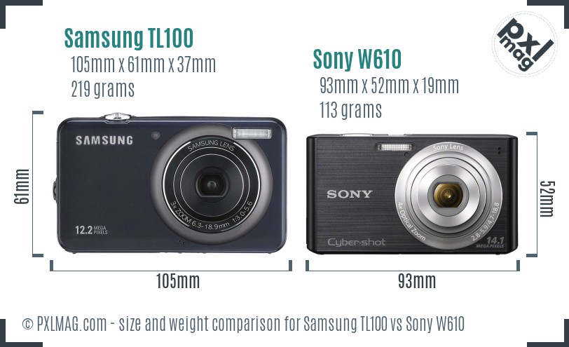 Samsung TL100 vs Sony W610 size comparison