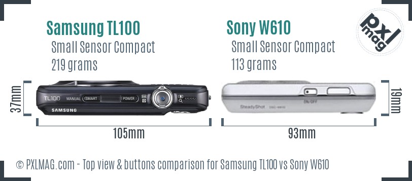 Samsung TL100 vs Sony W610 top view buttons comparison