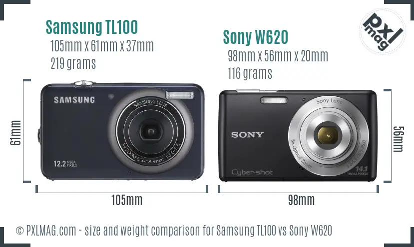 Samsung TL100 vs Sony W620 size comparison