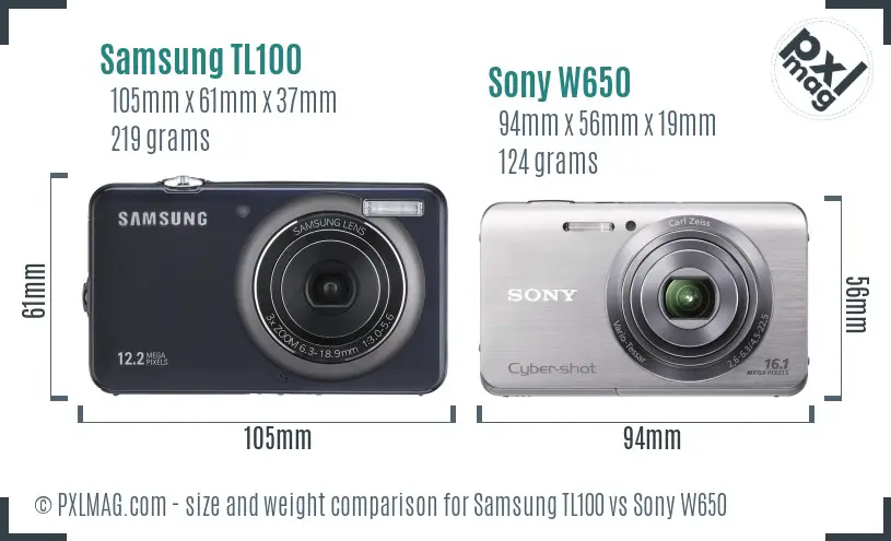 Samsung TL100 vs Sony W650 size comparison