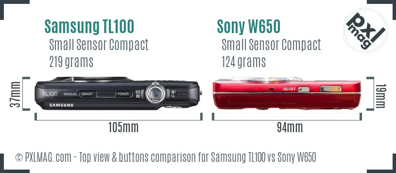 Samsung TL100 vs Sony W650 top view buttons comparison