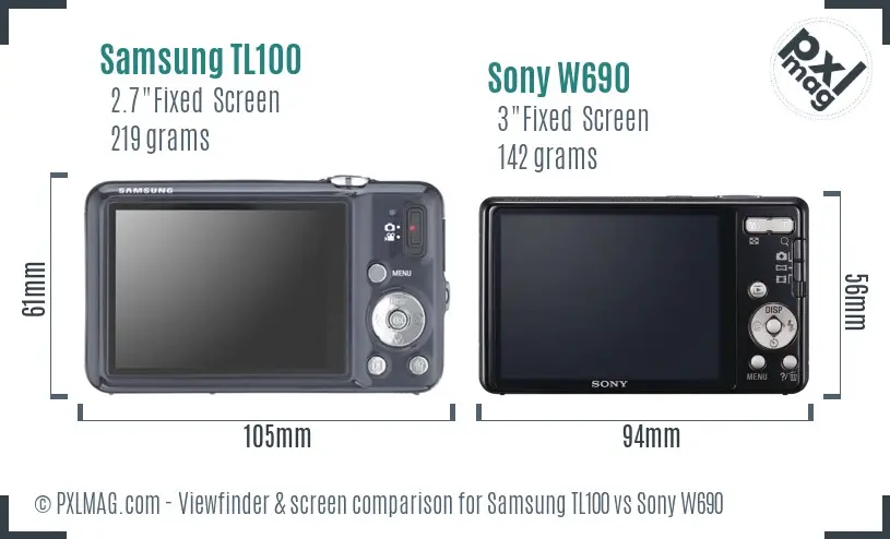 Samsung TL100 vs Sony W690 Screen and Viewfinder comparison
