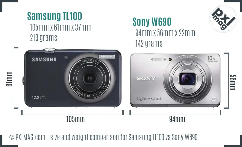 Samsung TL100 vs Sony W690 size comparison