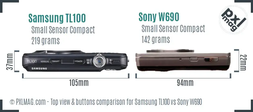 Samsung TL100 vs Sony W690 top view buttons comparison