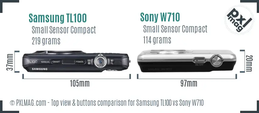 Samsung TL100 vs Sony W710 top view buttons comparison Samsung TL100 vs Sony W710 top view buttons comparison