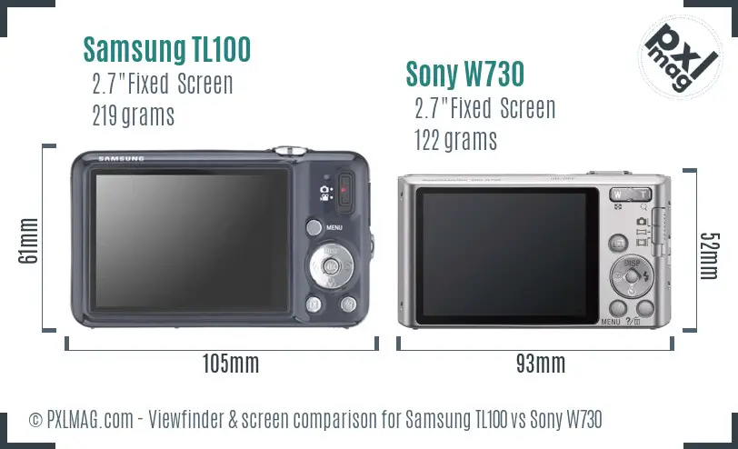 Samsung TL100 vs Sony W730 Screen and Viewfinder comparison