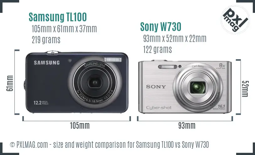 Samsung TL100 vs Sony W730 size comparison