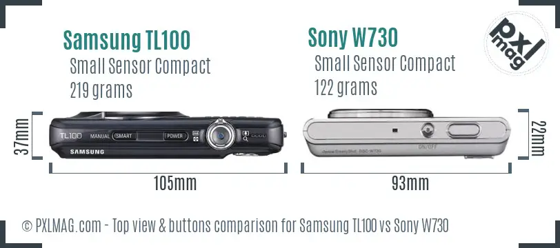 Samsung TL100 vs Sony W730 top view buttons comparison