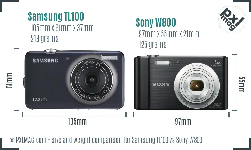 Samsung TL100 vs Sony W800 size comparison