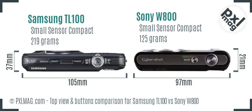 Samsung TL100 vs Sony W800 top view buttons comparison