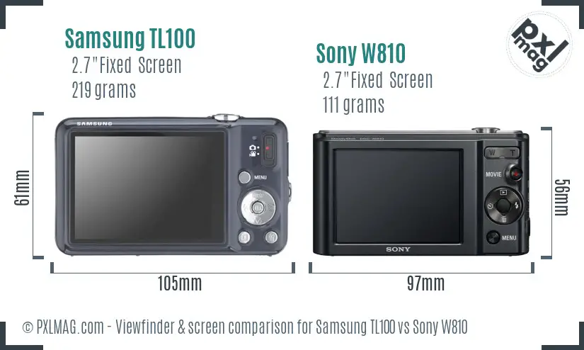 Samsung TL100 vs Sony W810 Screen and Viewfinder comparison