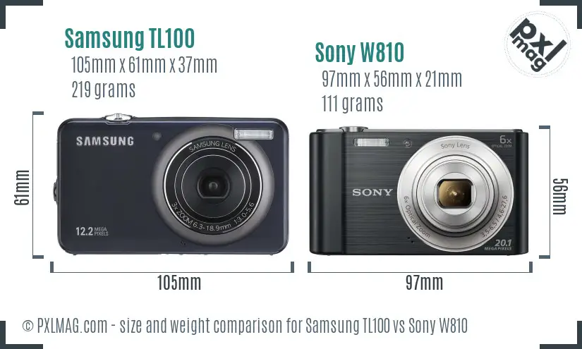 Samsung TL100 vs Sony W810 size comparison