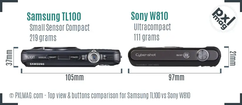 Samsung TL100 vs Sony W810 top view buttons comparison