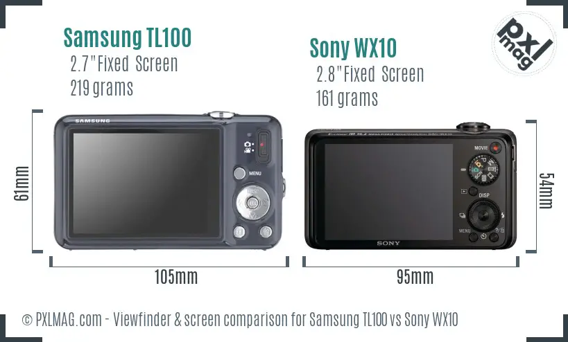 Samsung TL100 vs Sony WX10 Screen and Viewfinder comparison