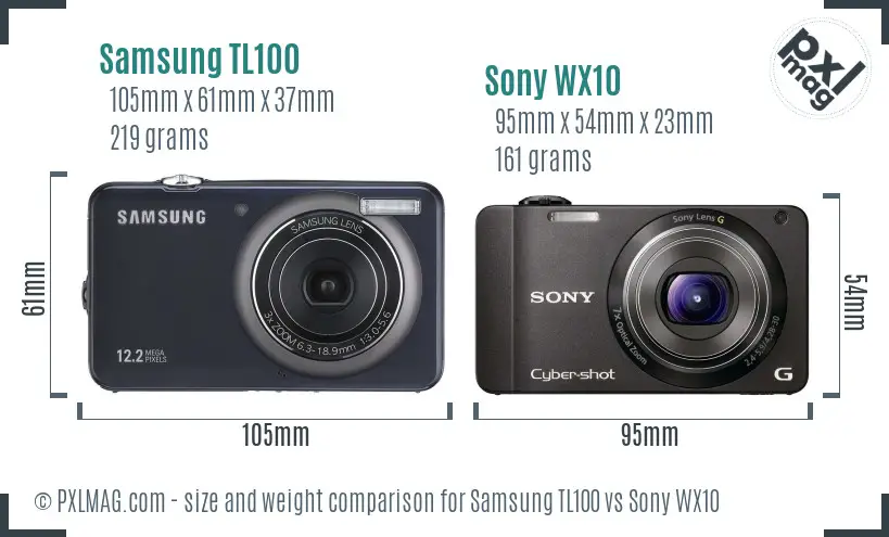 Samsung TL100 vs Sony WX10 size comparison