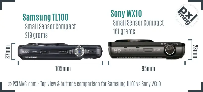 Samsung TL100 vs Sony WX10 top view buttons comparison