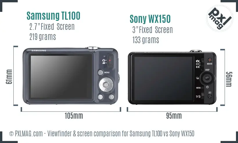 Samsung TL100 vs Sony WX150 Screen and Viewfinder comparison