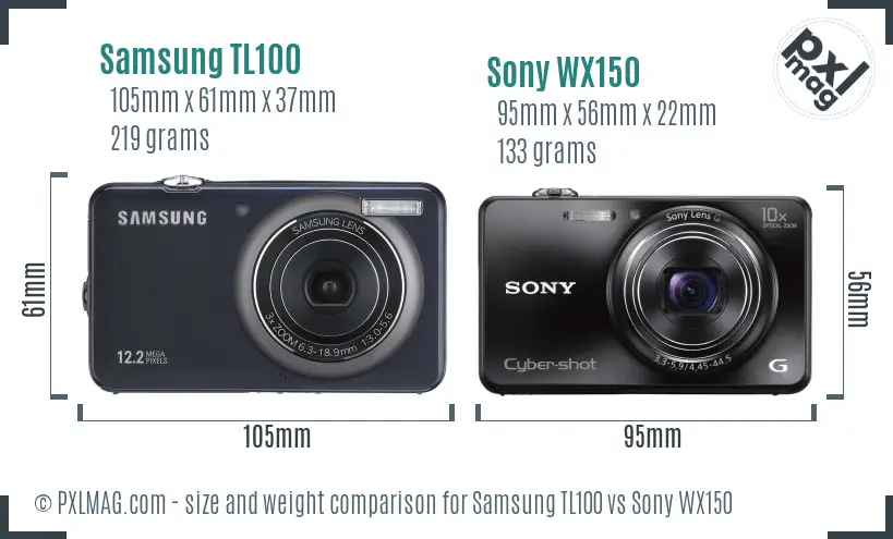 Samsung TL100 vs Sony WX150 size comparison