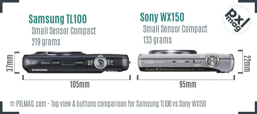 Samsung TL100 vs Sony WX150 top view buttons comparison