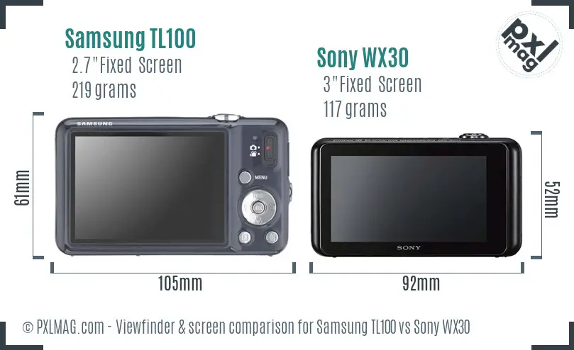 Samsung TL100 vs Sony WX30 Screen and Viewfinder comparison