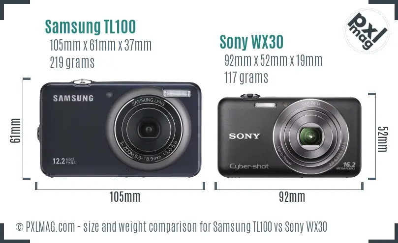 Samsung TL100 vs Sony WX30 size comparison