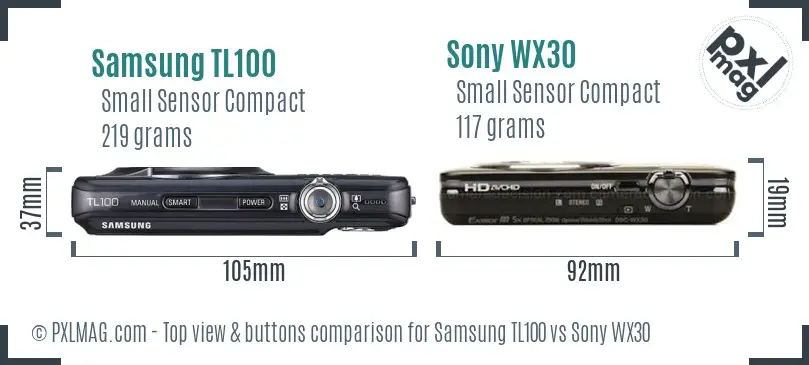 Samsung TL100 vs Sony WX30 top view buttons comparison