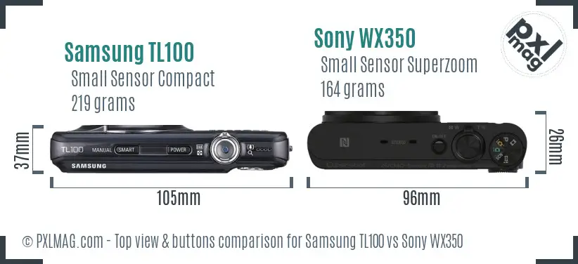 Samsung TL100 vs Sony WX350 top view buttons comparison Samsung TL100 vs Sony WX350 top view buttons comparison