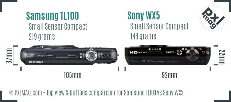 Samsung TL100 vs Sony WX5 top view buttons comparison Samsung TL100 vs Sony WX5 top view buttons comparison