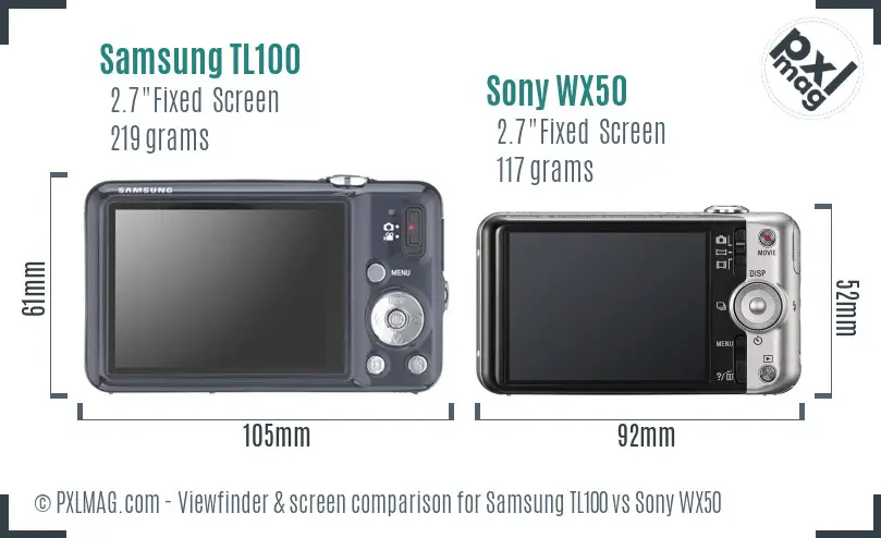 Samsung TL100 vs Sony WX50 Screen and Viewfinder comparison