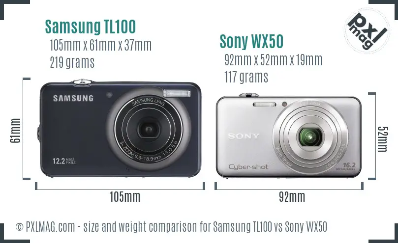 Samsung TL100 vs Sony WX50 size comparison