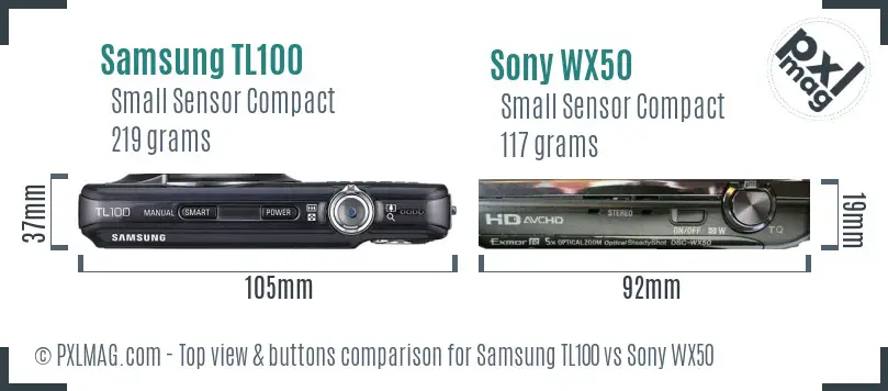 Samsung TL100 vs Sony WX50 top view buttons comparison