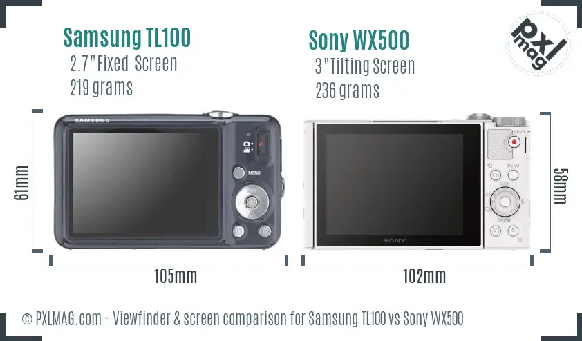 Samsung TL100 vs Sony WX500 Screen and Viewfinder comparison