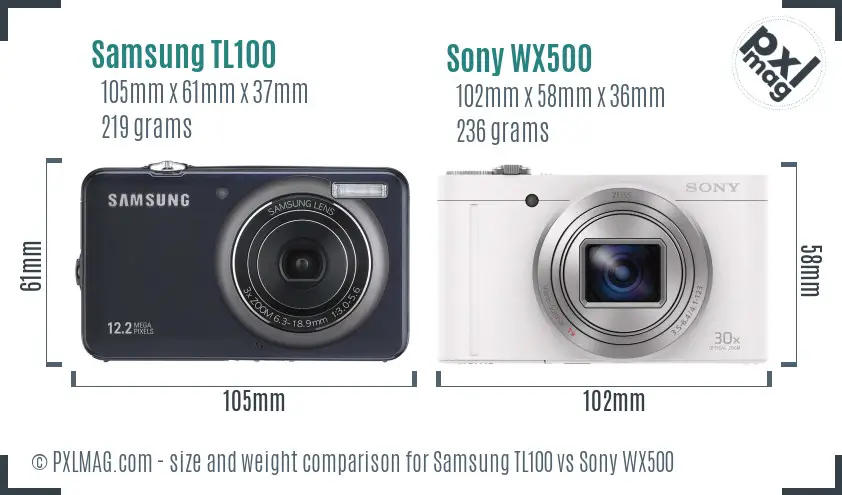 Samsung TL100 vs Sony WX500 size comparison