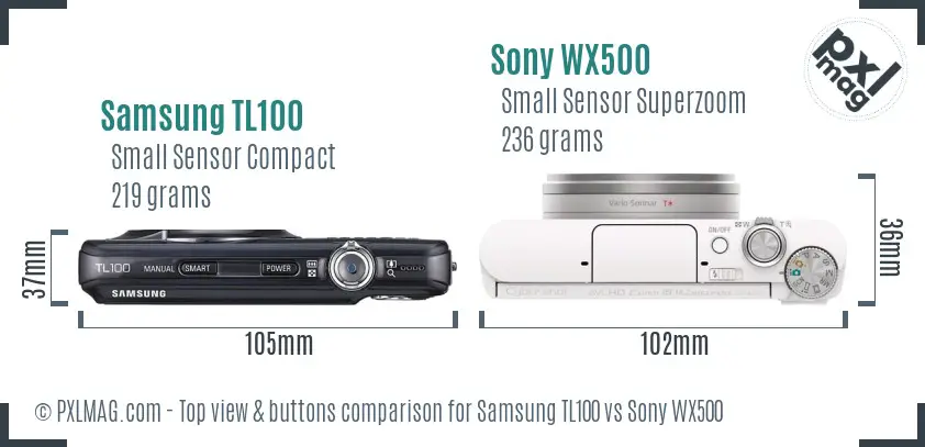 Samsung TL100 vs Sony WX500 top view buttons comparison