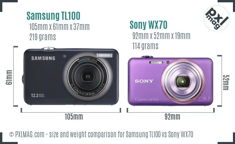 Samsung TL100 vs Sony WX70 size comparison