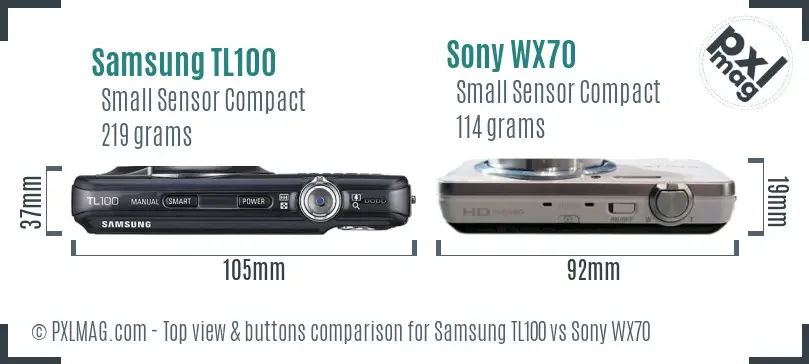Samsung TL100 vs Sony WX70 top view buttons comparison